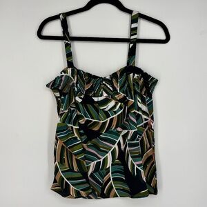 Molly Bracken Womens Small Camisole Tank Top Green Pink Tropical Floral Smocked